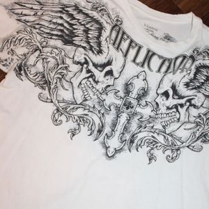 White Affliction, Skulls, Wings, Cross XL Mens tee